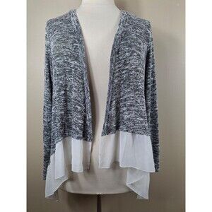 Torrid Knit Duster Open Front Sweater Women's Size 1x Chiffon Trim Black / White